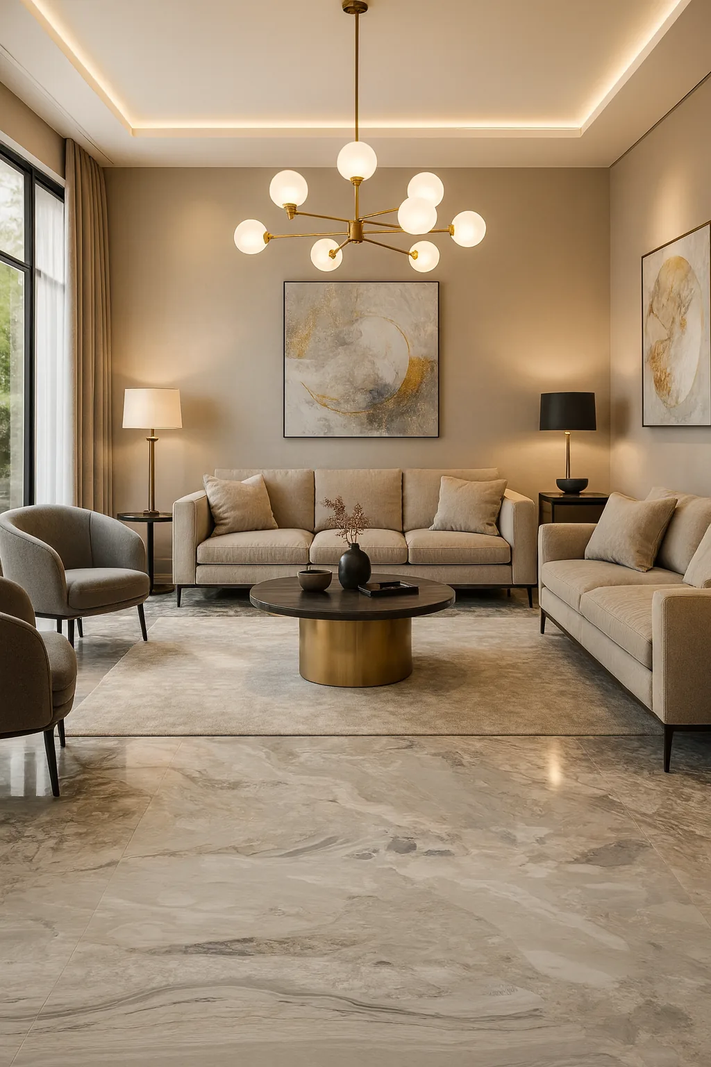 Warm stone surface in a calm interior setting