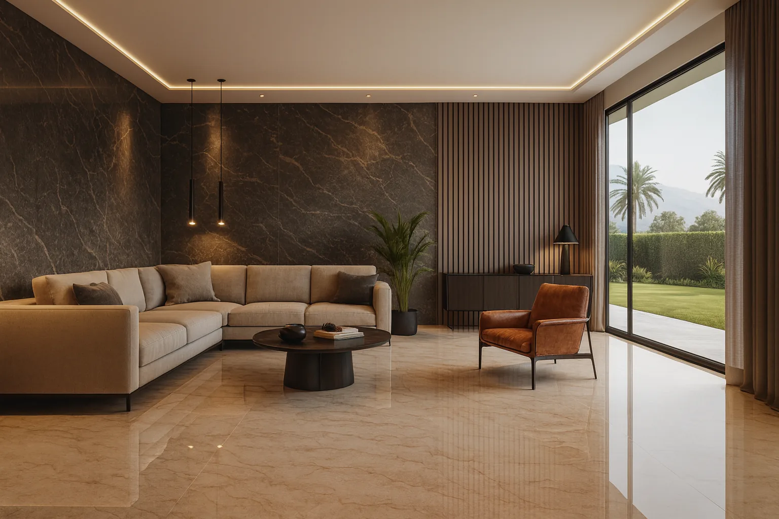 Felisia Beige natural stone in a bright interior