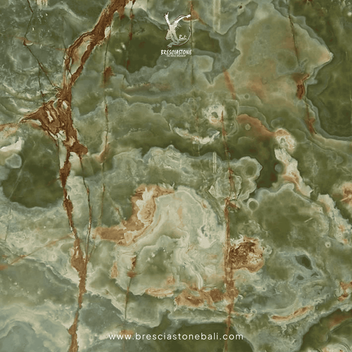 Onyx Green stone reference with green movement and brown veining